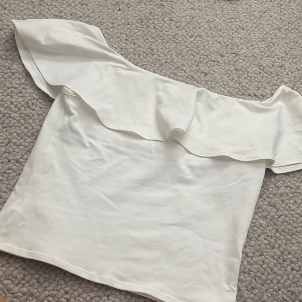 David Lerner White Ruffle Off-Shoulder Blouse - Picture 3 of 4